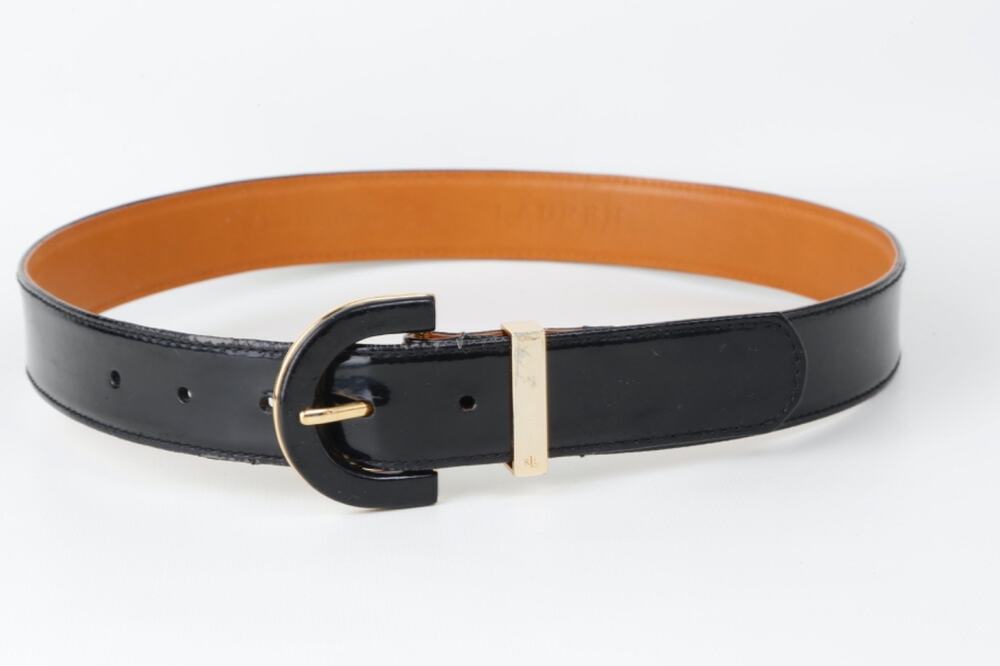 Lauren Ralph Lauren Black Patent Leather Waist Belt Gold Accent Buckle Size S